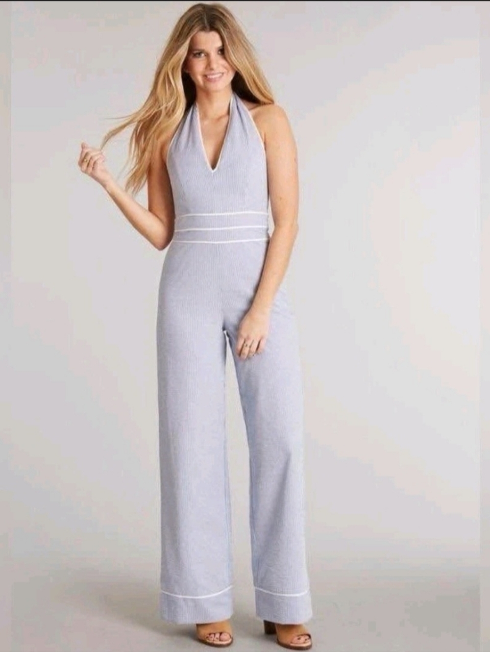 Lauren James seersucker halter jumpsuit